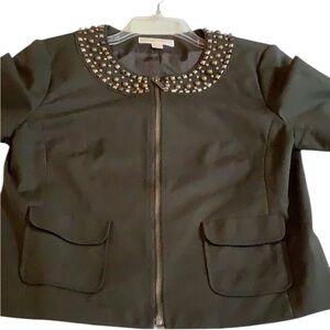 Micheal Kors  size 12 dark green zip front studded jacket pockets